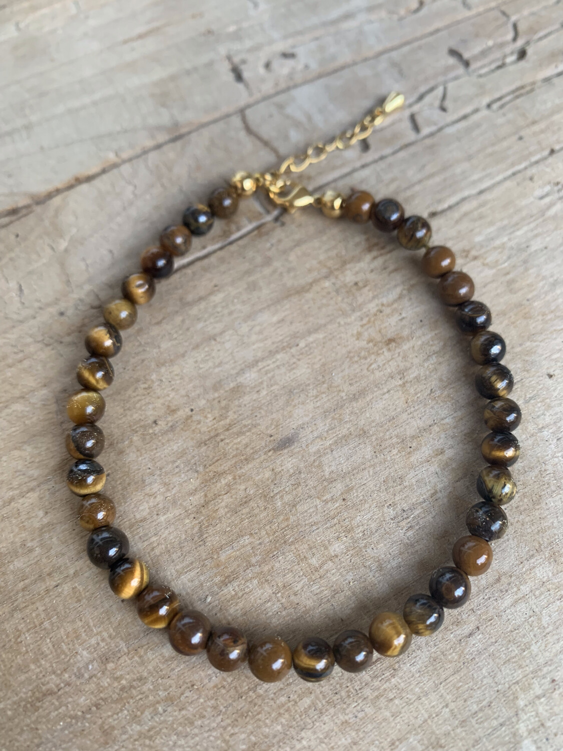 Bracelet perle oeil de tigre et plaqué or à rallonge - 1 disponible