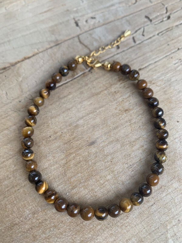 Bracelet perle oeil de tigre et plaqué or à rallonge - 1 disponible