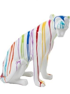 Statue en résine Panthere Assise Trash Blanc - H 75cm