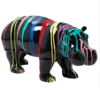 Sculpture Hippopotame En résine Trash Noir - 100cm. 2 statue