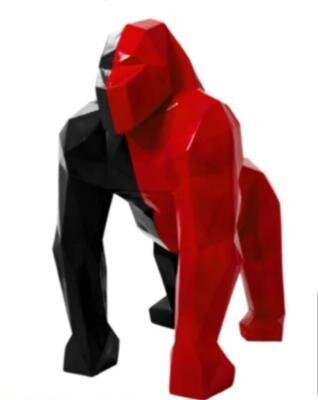 Statue en résine Gorille Origami Rouge et Noir - 40cm Statue en résine Gorille Origami Rouge et Noir - 40cm