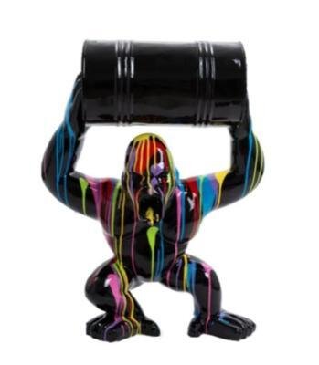 Statue en Résine Gorille Bidon Trash Noir - 70cm