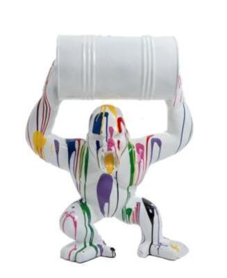 Statue en Résine Gorille Bidon Trash Blanc - 70cm