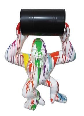 Statue en résine Gorille Bidon Trash Blanc XXL