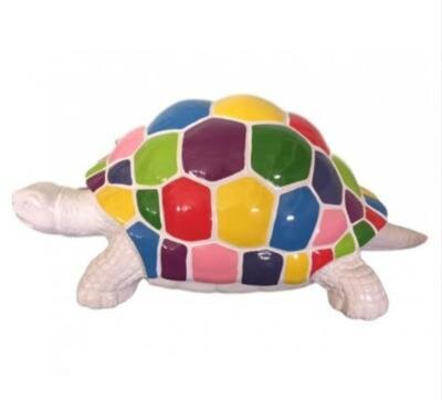 Statue en Résine d'une Tortue Multicolore Blanc - L 110cm