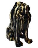 Sculpture Lion Assis Design Trash Noir Et Or - H 65cm