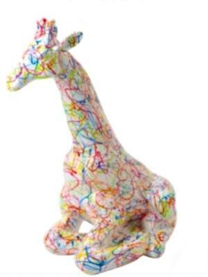 Statue en Résine Girafe Assise Splash Blanc - 90cm Statue en Résine Girafe Assise Splash Blanc - 90cm