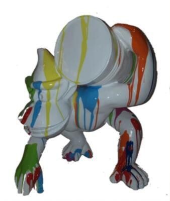 Statue en Résine Gorille Bidon Trash Blanc - 60cm Statue en Résine Gorille Bidon Trash Blanc - 60cm