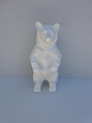 Statue en résine Ours Debout Origami Blanc - H 40cm