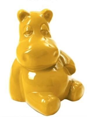 Statue Hippopotame Assis Jaune - 50cm