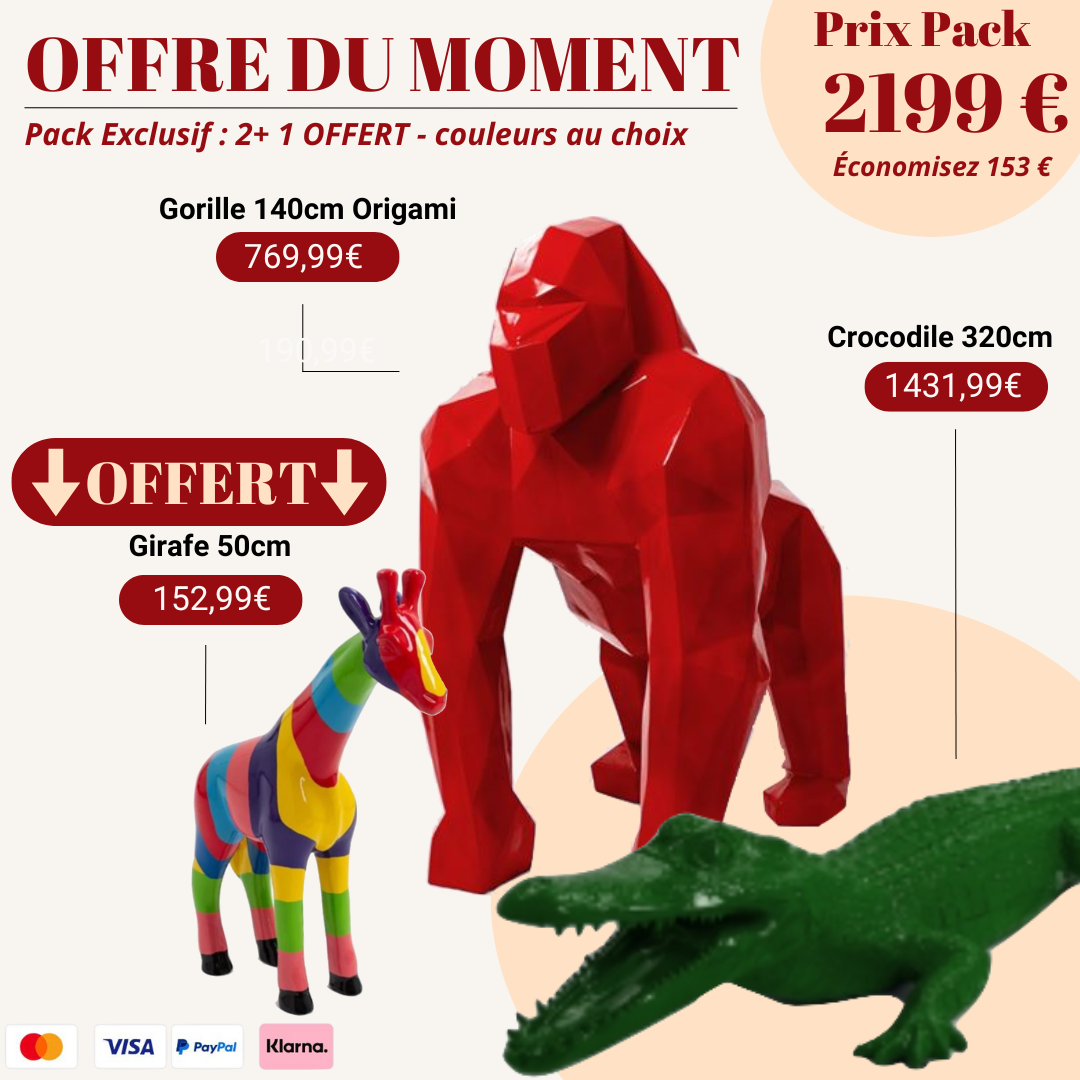 Pack Gorille 140 cm + Crocodile 120 cm - Girafe 50 cm OFFERTE