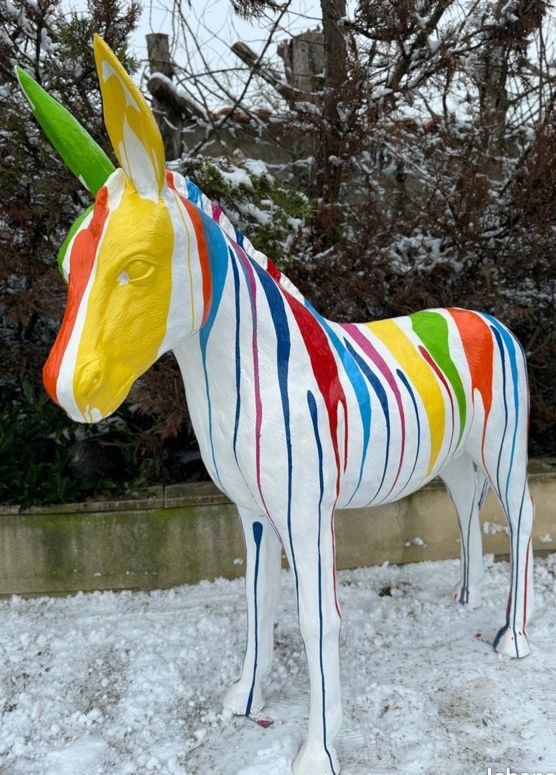 Sculpture Ane coloré en résine Trash Blanc - 160cm