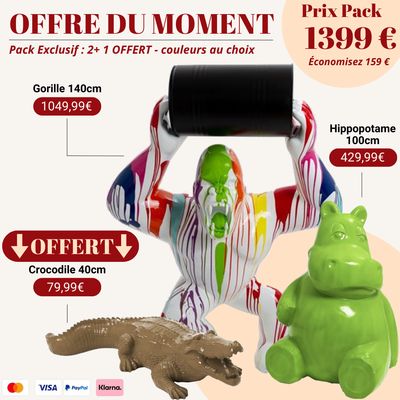Pack Statue Animaux – Gorille, Hippopotame & Crocodile OFFERT + Livraison Gratuite Pack Statue Animaux – Gorille, Hippopotame & Crocodile OFFERT + Livraison Gratuite