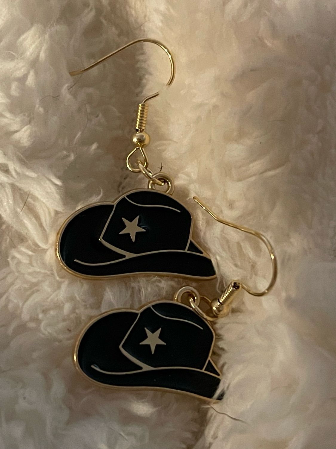 Black And Gold Cowgirl Hat Earrings
