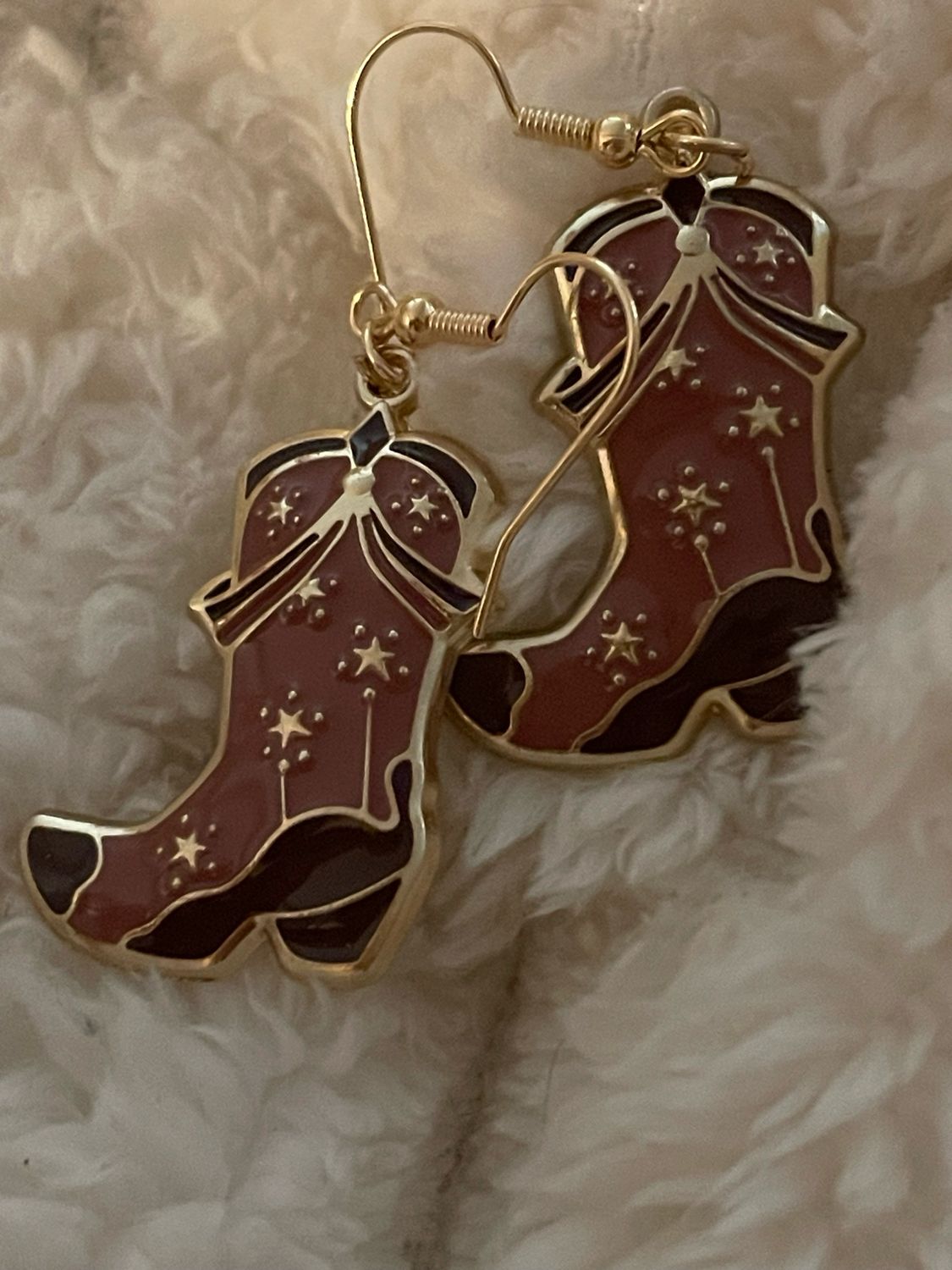 Pink/Black And Gold Cowgirl Boot Earrings