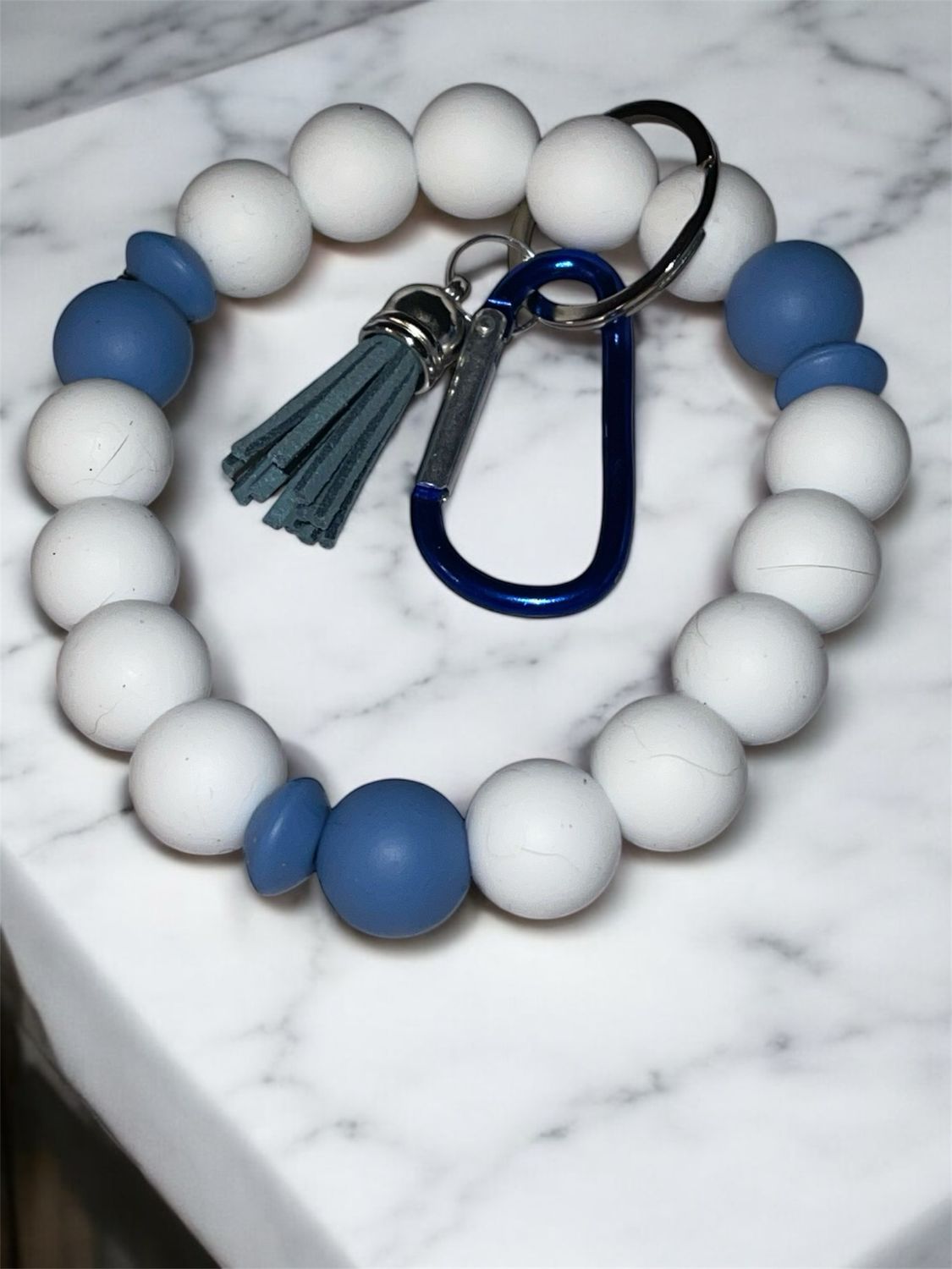 Blue And White Wristlet Keychain