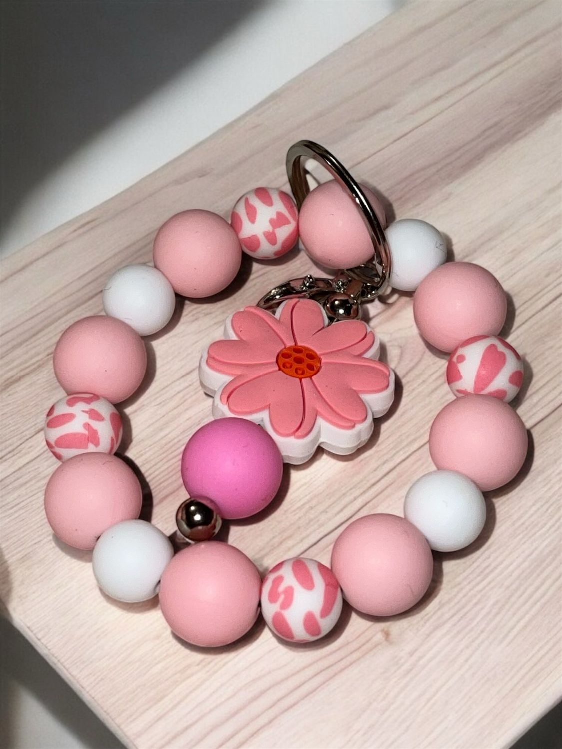 Pretty Pink Flower Keychain Wristlet