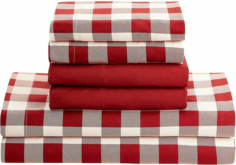 Queen Sheet Set with Shams - Checkered Red