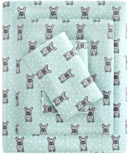 Queen 100% Cotton Flannel  - Aqua Frenchie