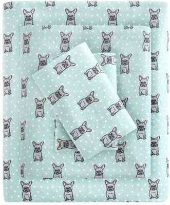 Queen 100% Cotton Flannel  - Aqua Frenchie