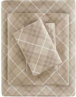 Queen 100% Cotton Flannel - Tan Plaid