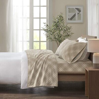 King 100% Cotton Flannel - Tan Plaid