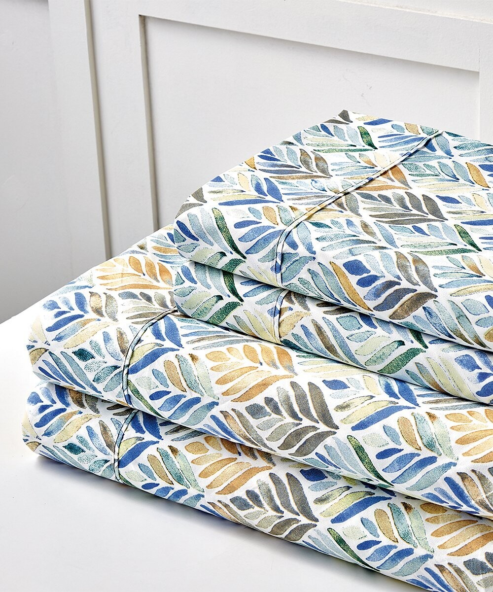 King Sheet Set - Blue and Brown Leaves