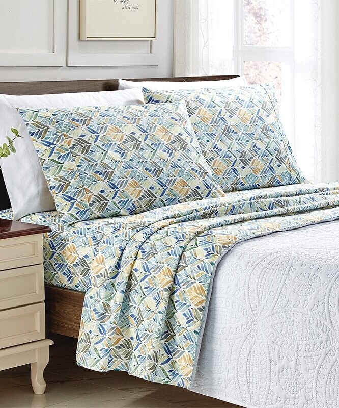 King Sheet Set - Blue and Brown Leaves