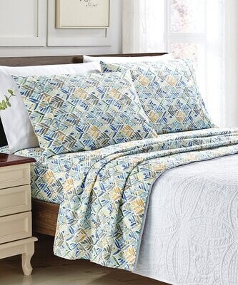 King Sheet Set - Blue and Brown Leaves