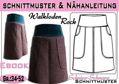pdf.Schnittmuster/Ebook Walkloden Rock Gr:34-52