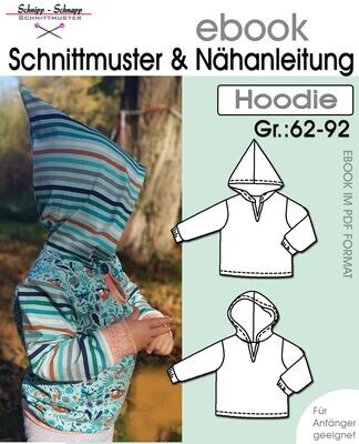 Schnittmuster & Nähanleitung Hoodie mit 3 Kapuzen Varianten Gr.:62-92