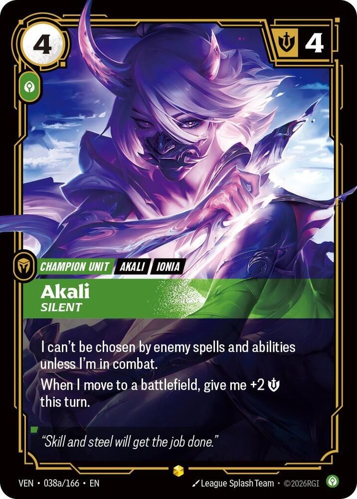 Akali - Silent (Alternate Art) (Foil) [VENDETTA 038a/166] - NM