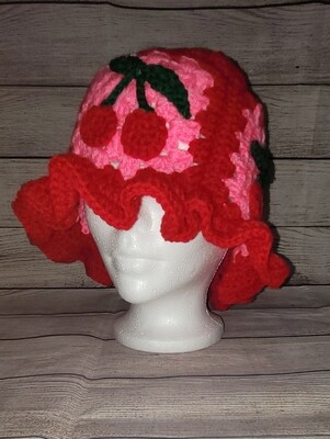Cherry Bliss Crochet Bucket Hat