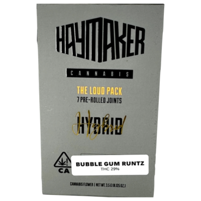 HAYMAKER CANNABIS: BUBBLE GUM RUNTZ. 7 PACK (.5 GRAMS EACH)