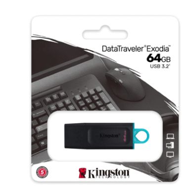 Kingston memoria exodia negra con turquesa 64GB usb 3.2 DTX/64GB