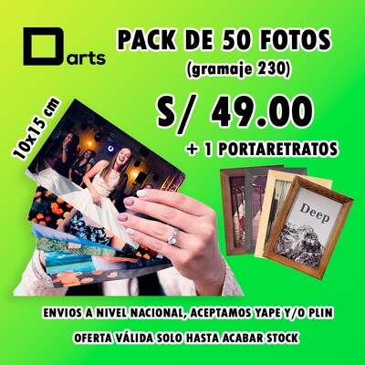 PACK 50 FOTOS + 1 PORTARRETRATOS 10X15 CM