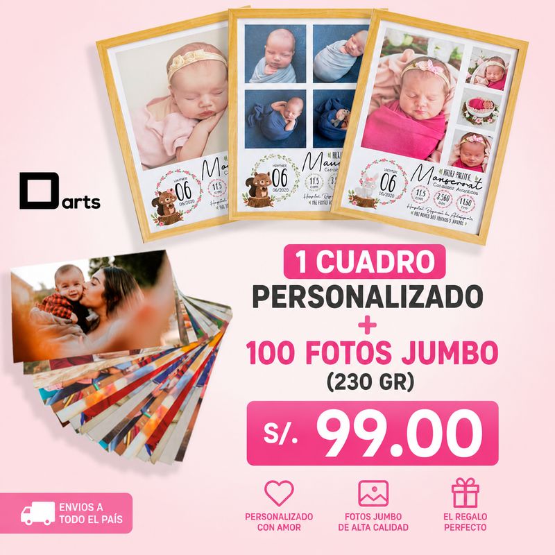 PACK 100 FOTOS JUMBOS MEDIDA 10X15 CM + 1 CUADRO DE NACIMIENTO PERSONALIZADO PACK 100 FOTOS JUMBOS MEDIDA 10X15 CM + 1 CUADRO DE NACIMIENTO PERSONALIZADO