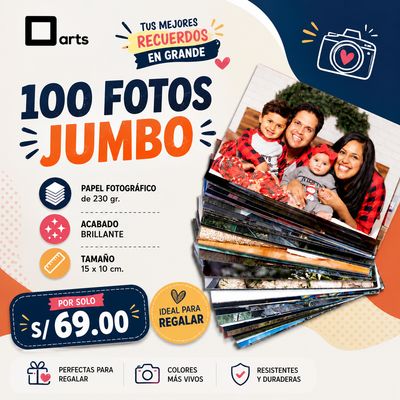 PACK 100 FOTOS JUMBO EN GRAMAJE 230 MEDIDA 10X15 CM