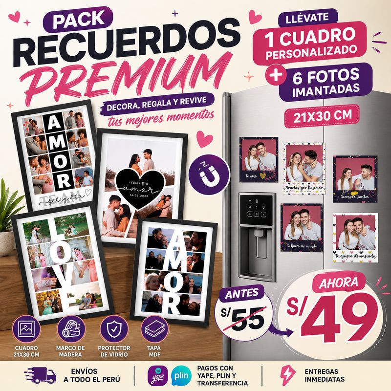 1 CUADRO PERSONALIZADO + 6 FOTOS IMANTADAS 1 CUADRO PERSONALIZADO + 6 FOTOS IMANTADAS
