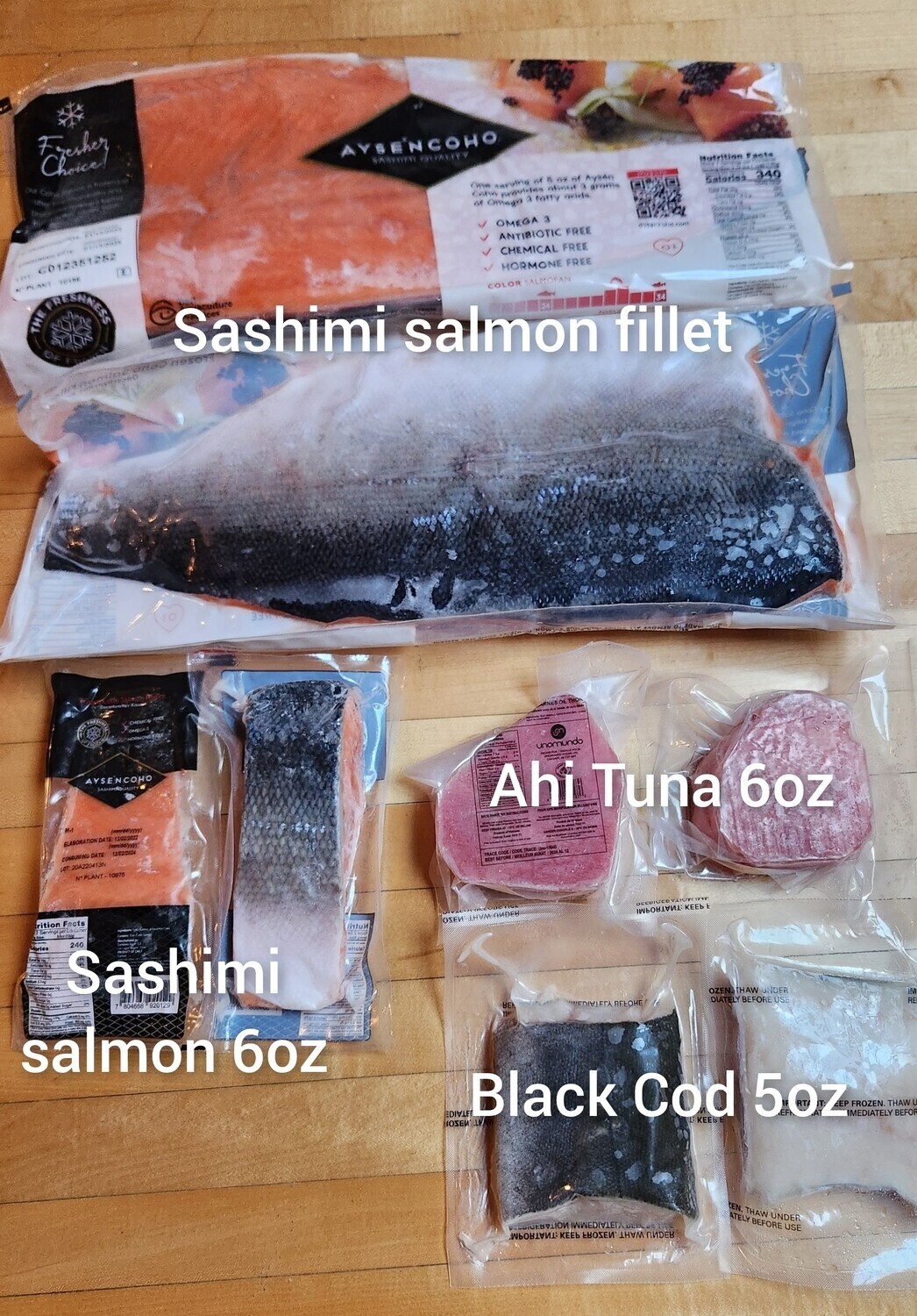 Fish (raw): Salmon (Sashimi grade) raw frozen fillets - premium quality. KOSHER