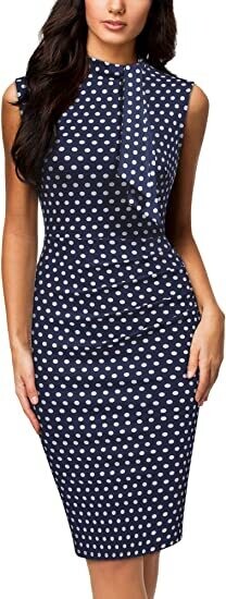 Women&#39;s Polka Dot Tie Collar Pencil Dress