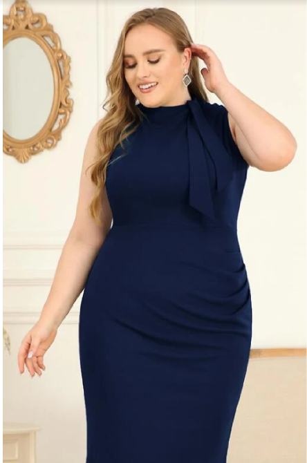 Women’s Plus Side Tie Neck Sleeveless Work Pencil Dress