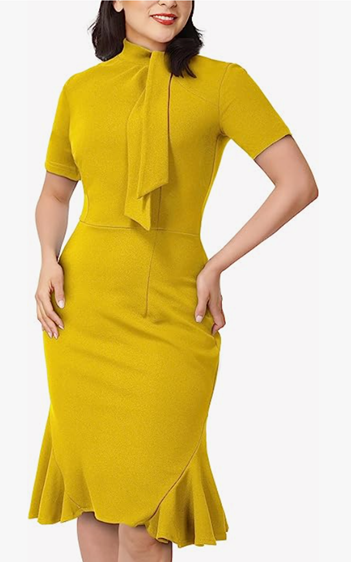Women&#39;s Tie Neck Bodycon Side Flare Tail Dress