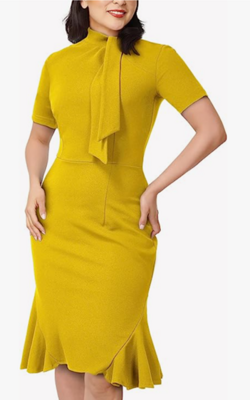 Women&#39;s Tie Neck Bodycon Side Flare Tail Dress