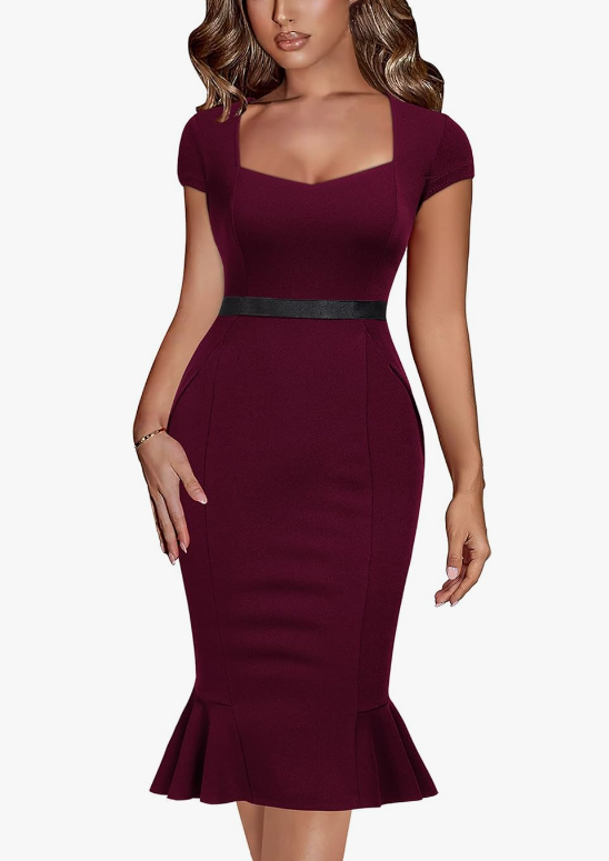 Women&#39;s Square Neck Ruffle Fishtail Hem Dress