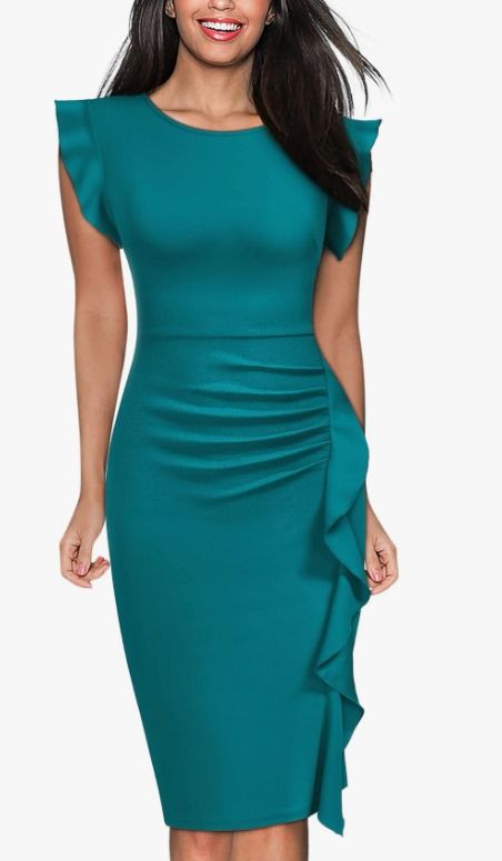 Women&#39;s Ruffle Sleeve Cocktail Dress (Acid Blue)
