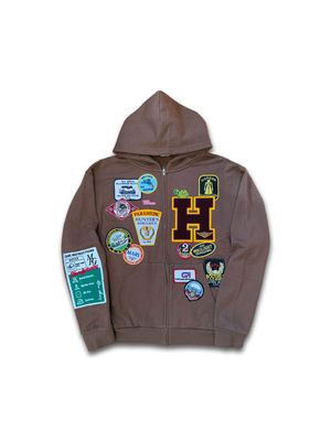 Patchwork Zip Hoodie - Brown
