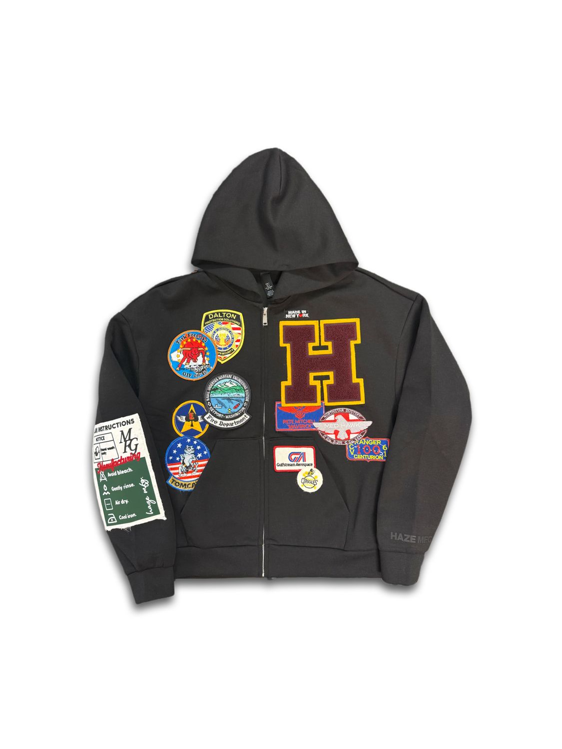 Patchwork Zip Hoodie - Black