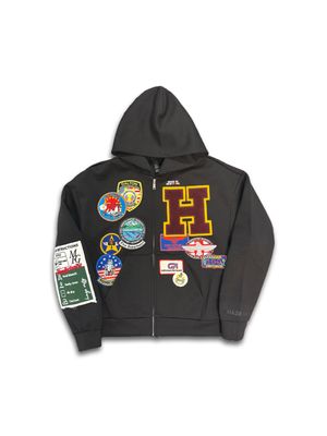 Patchwork Zip Hoodie - Black