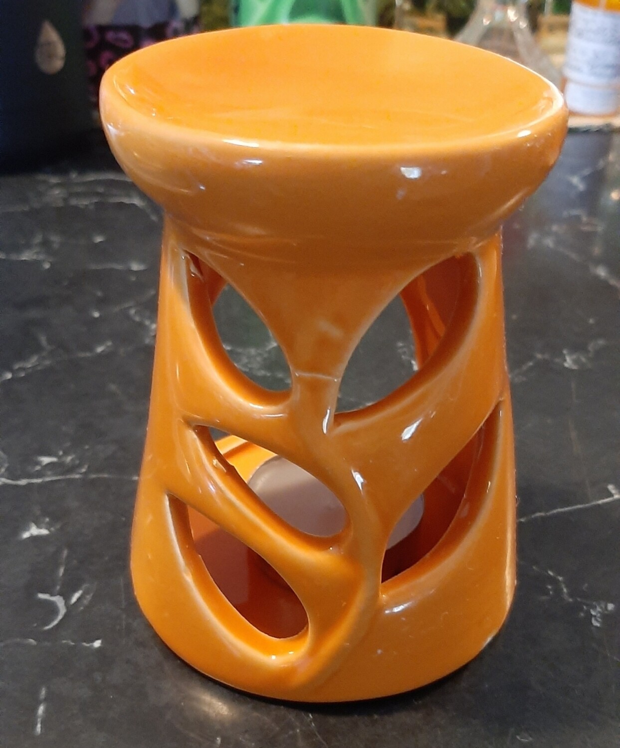 Ceramic Tea Light Melter   Fall Orange